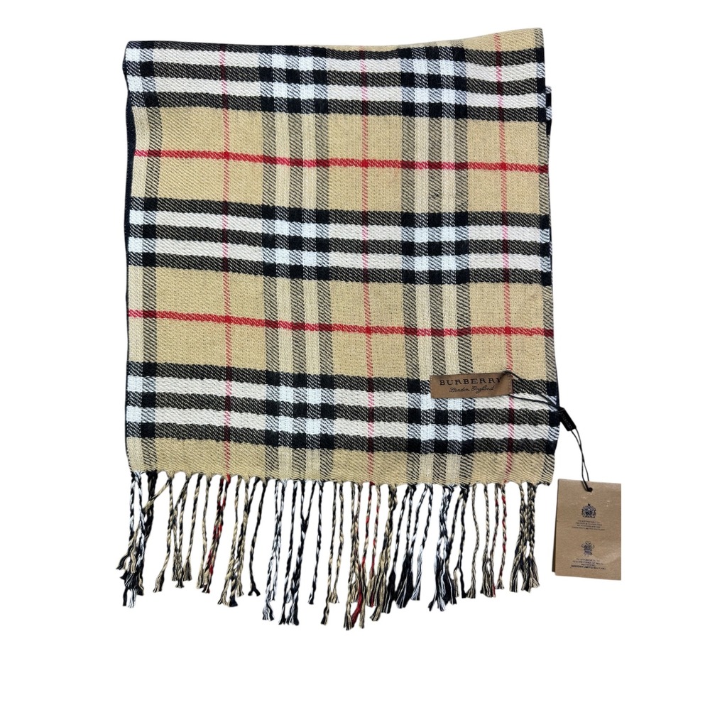 Burberry London England Scarf Classic Check Plaid Fringed Edge - Picture 6 of 11